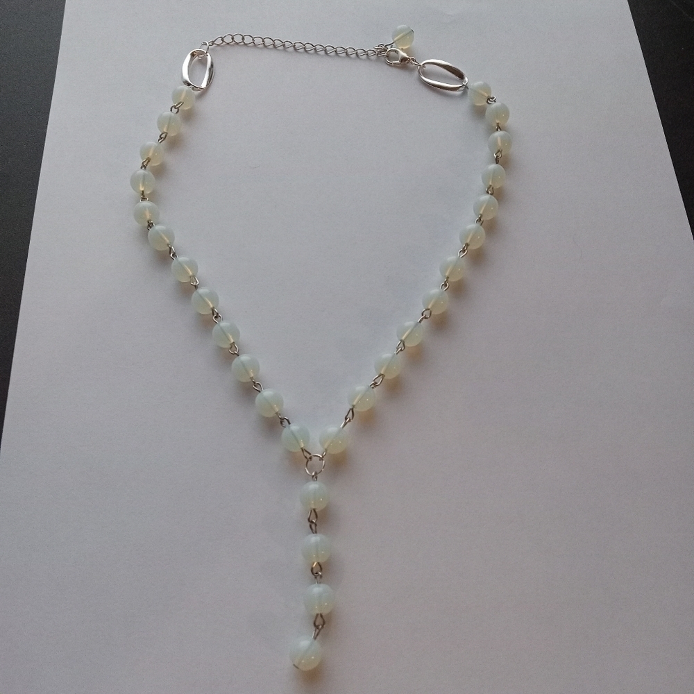 Light blue/ green yoke / y necklace with silver metal y2k 2000's 90's
